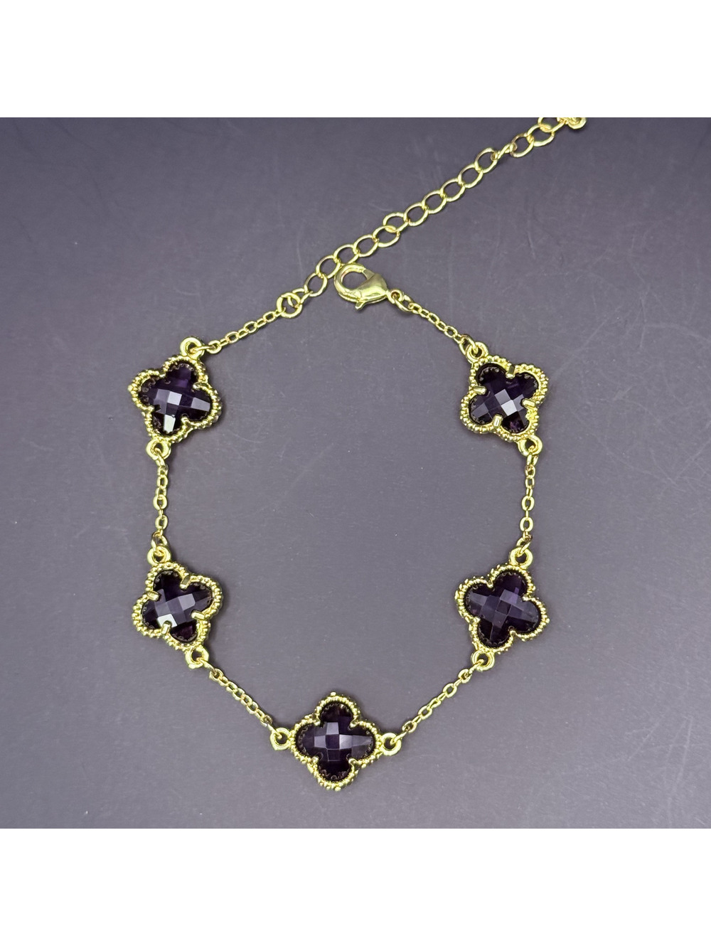 candy+clover large black crystal clover gold station bracelet